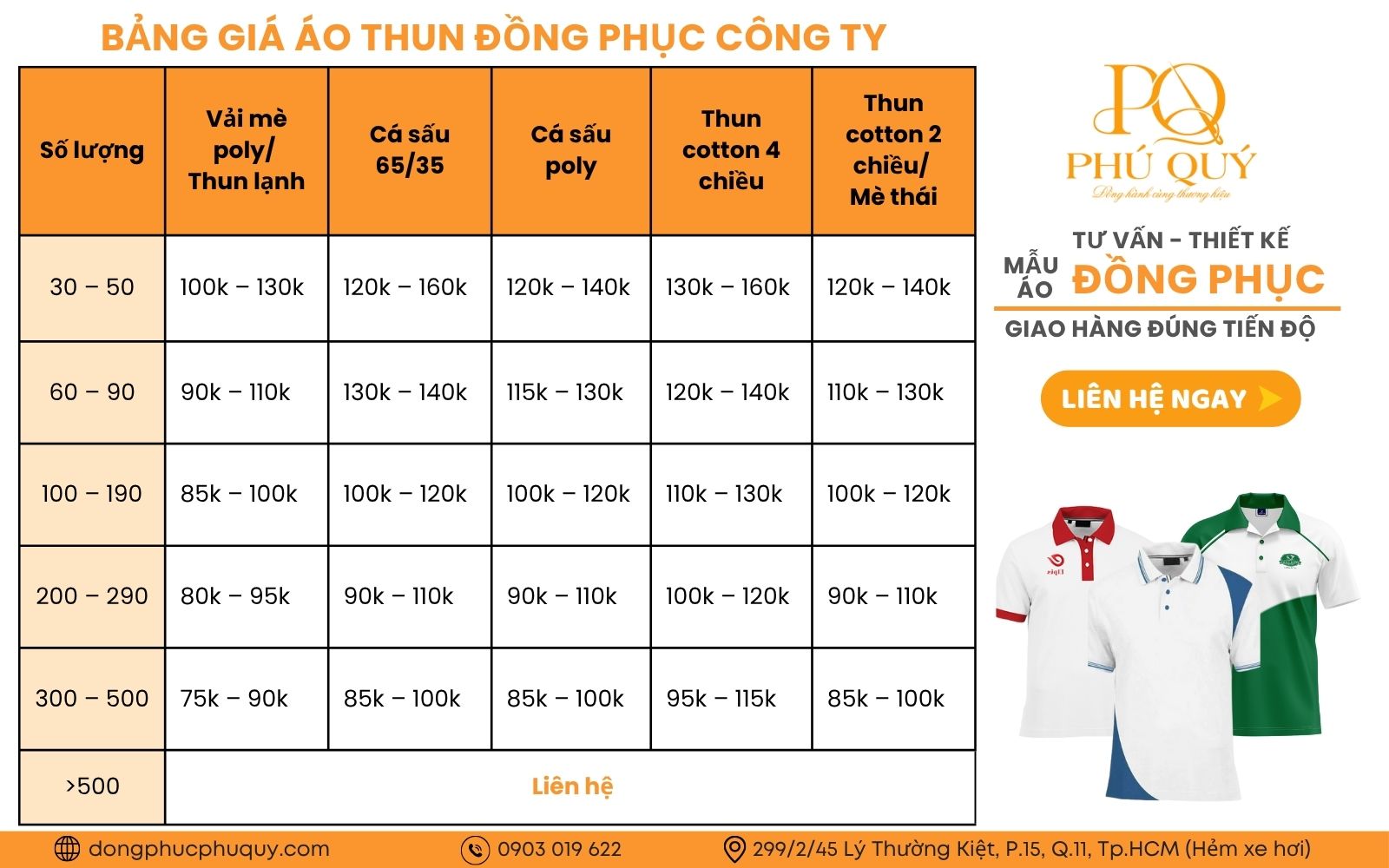 Bảng giá áp thun đồng phục công ty Đồng phục Phú Quý