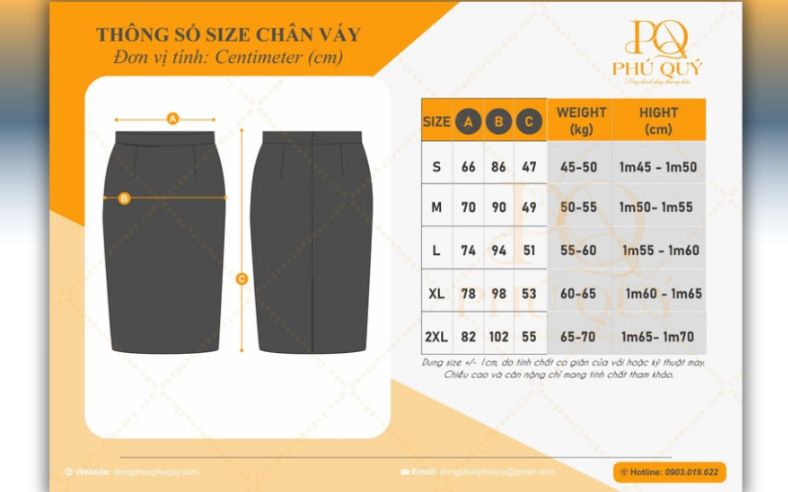 Bảng size váy đồng phục khách sạn chuẩn 5 sao