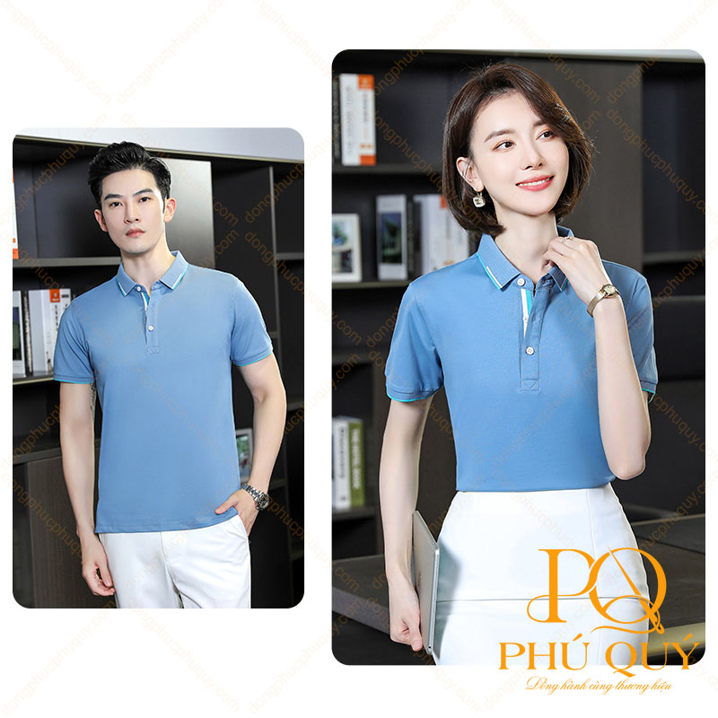 Đồng phục áo thun trơn màu xanh biển nhạt PQ07