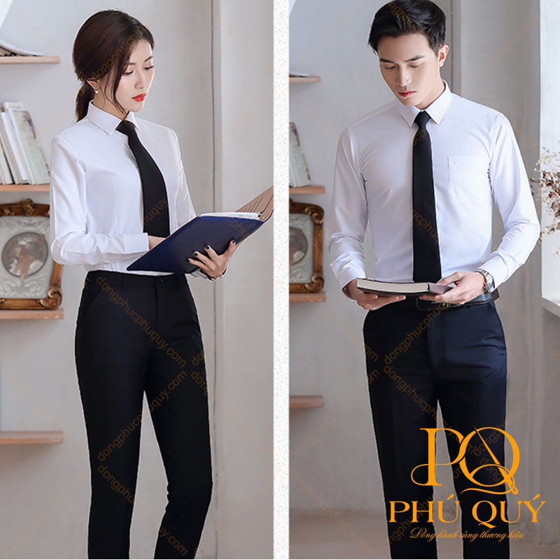 Đồng phục công sở áo sơ mi trắng quần tây đen
