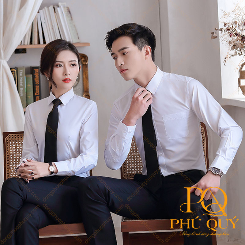Đồng phục công sở áo sơ mi trắng quần tây đen