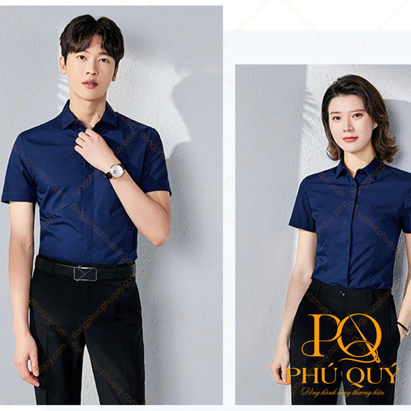 Đồng phục công sở áo sơ mi xanh tím than PQ72