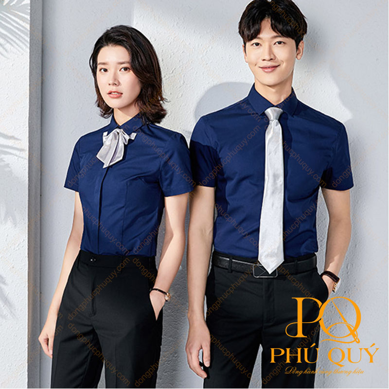Đồng phục công sở áo sơ mi xanh tím than PQ72