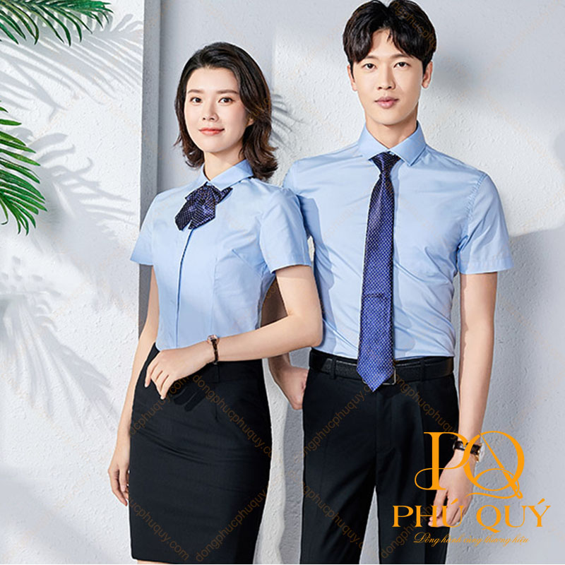 Áo sơ mi đồng phục công sở xanh lơ trơn PQ73