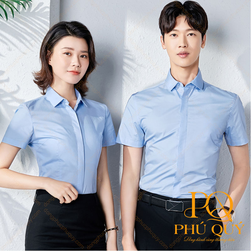 Áo sơ mi đồng phục công sở xanh lơ trơn PQ73