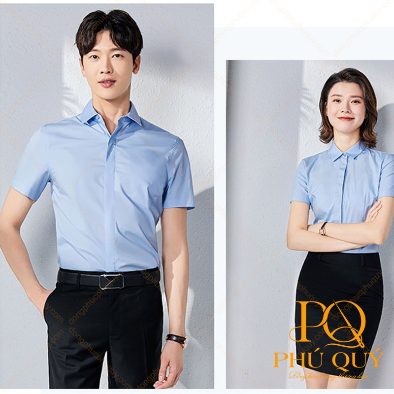 Áo sơ mi đồng phục công sở xanh lơ trơn PQ73