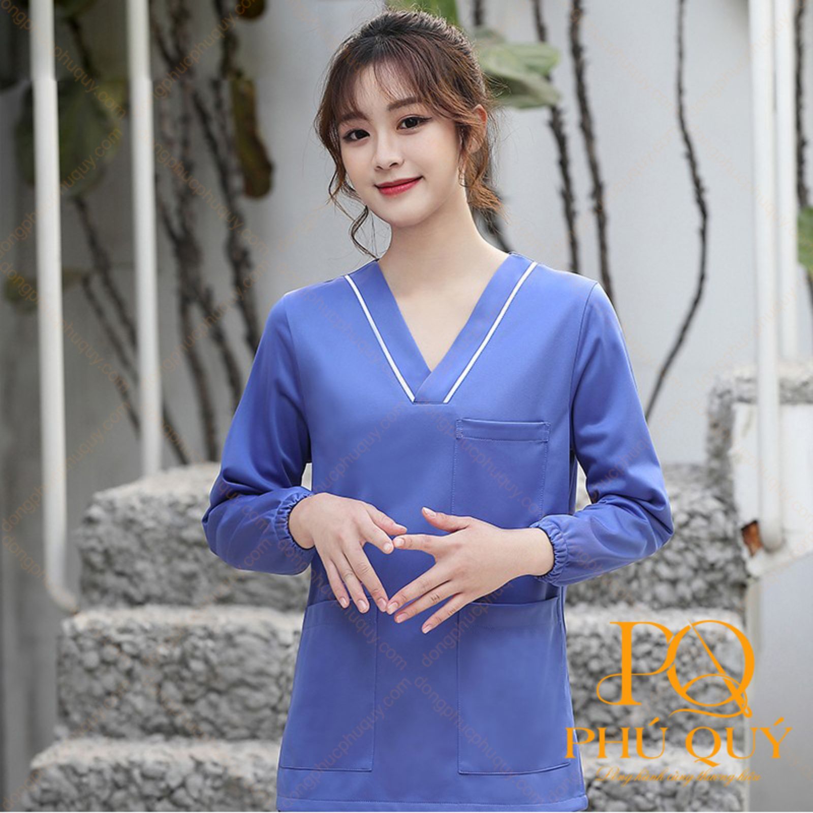 Đồng phục cho y tá áo cổ chữ V tay dài