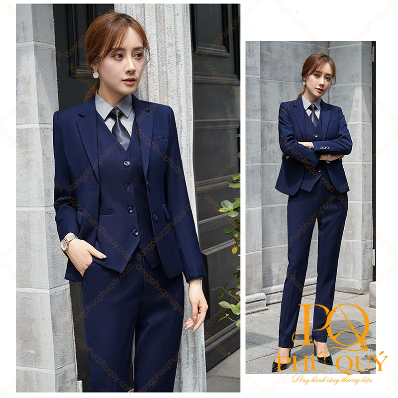 Mẫu vest đồng phục công sở màu xanh đen đẹp PQ03